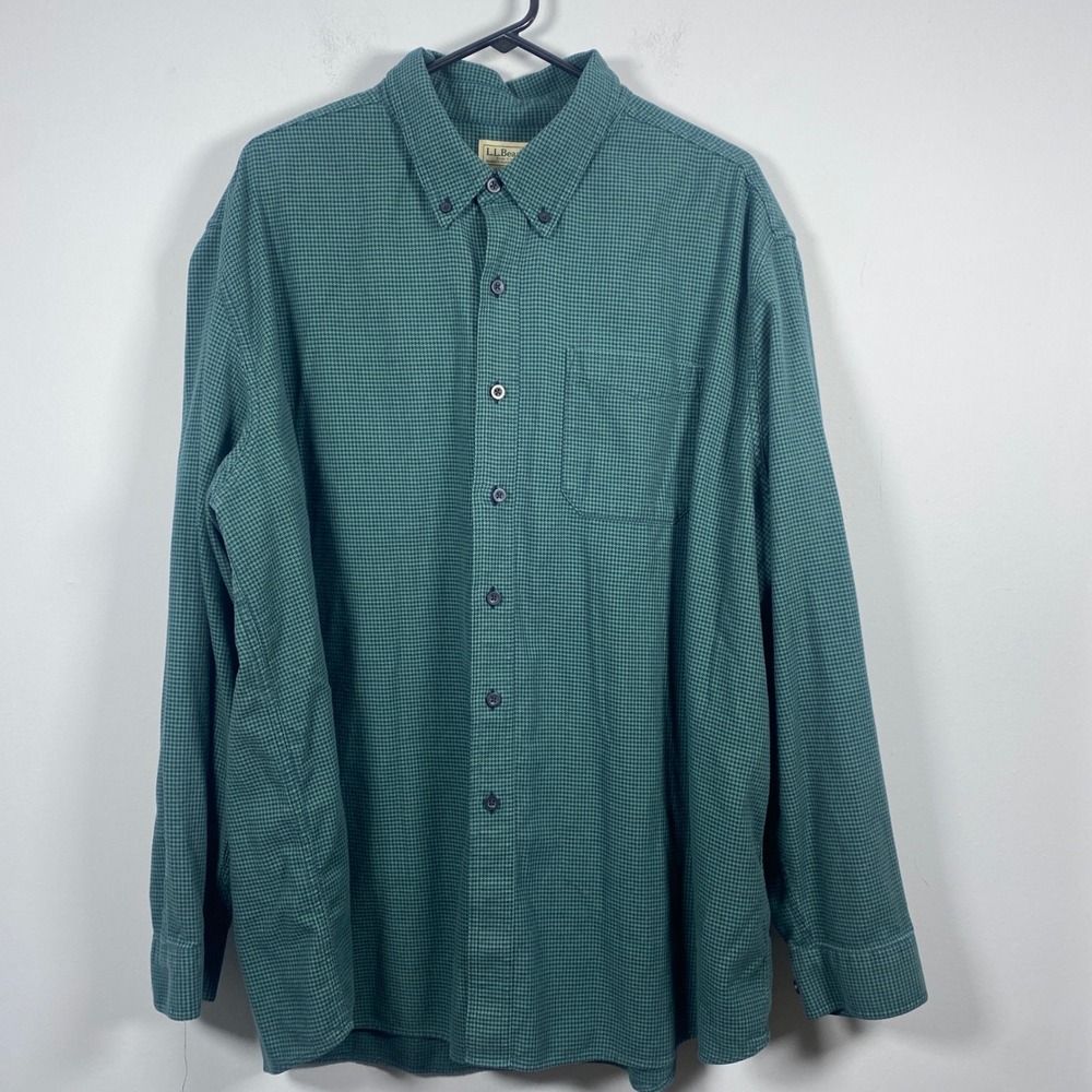 LL Bean Wicked Good Flannel Shirt Men's XXL Green Houndstooth 298276 Button Up